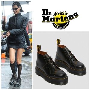NIB Dr. Martens Church Platform Monkey Boots in Black Vintage Smooth